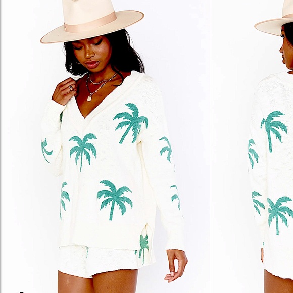 Show Me Your MuMu Off White and Green Palm Tree Swim Coverup - Picture 1 of 7